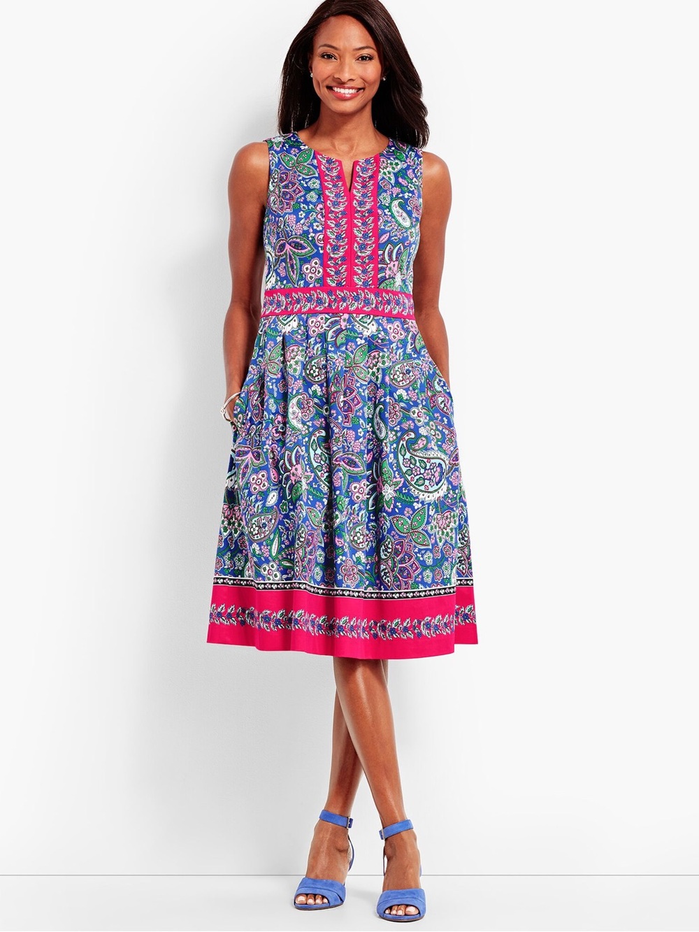 Talbots Paisley Fit and Flare Dress SZ 12 Preppy Vibrant Retro Boho Chic Brunch
